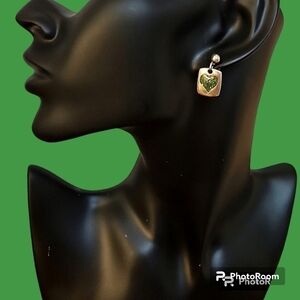 3/$30 VTG Glitter Green Heart Coquette Metal Post Dangle Earrings